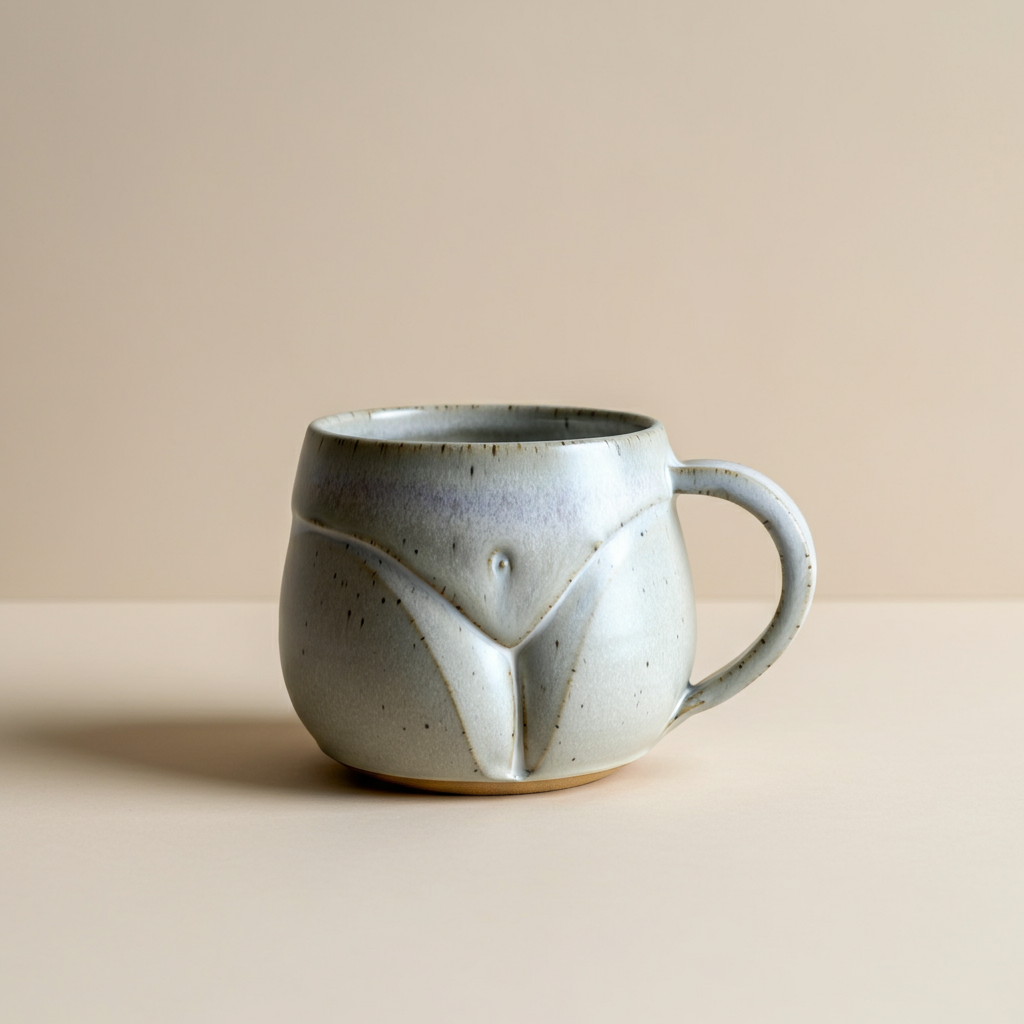 A gray mug evocative of a woman's lower body.