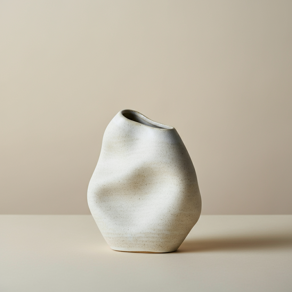 An abstract vase that is vaguely rounded with soft, curving forms.
